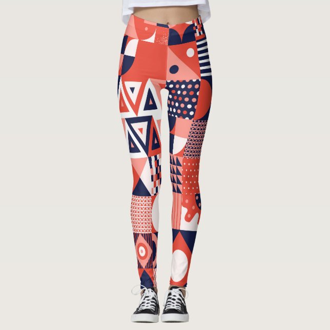 Retro Bauhaus design, colourful geometric. Leggings (Front)