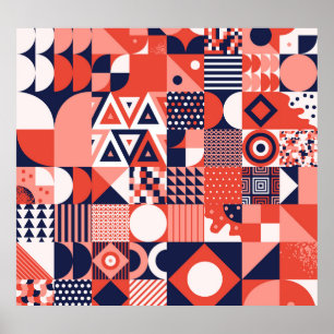 Retro Bauhaus design, colourful geometric. Poster