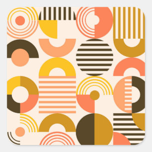 Retro Bauhaus Modern Art Circle Pattern Square Sticker