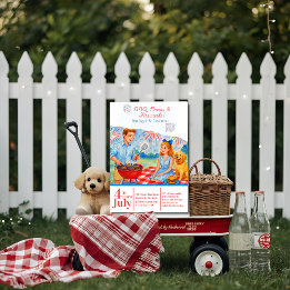 Retro BBQ Brews Fireworks Picnic 4th of July 250th Invitation