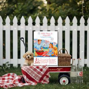 Retro BBQ Brews Fireworks Picnic 4th of July 250th Invitation