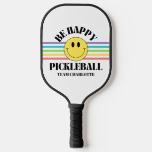 Retro Be Happy Face Pickleball Rainbow Pickleball Paddle