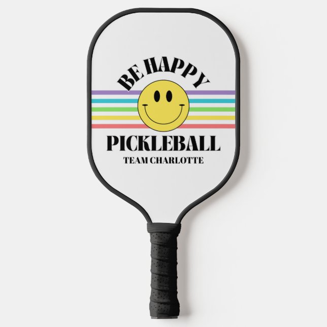 Retro Be Happy Face Pickleball Rainbow Pickleball Paddle (Front)