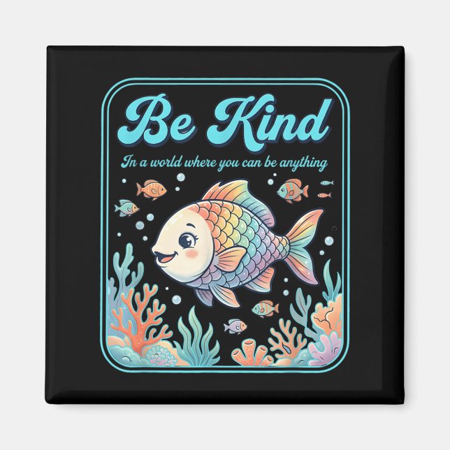 Retro Be Kind Fish Rainbow Autism Awareness SPED Magnet (Front)