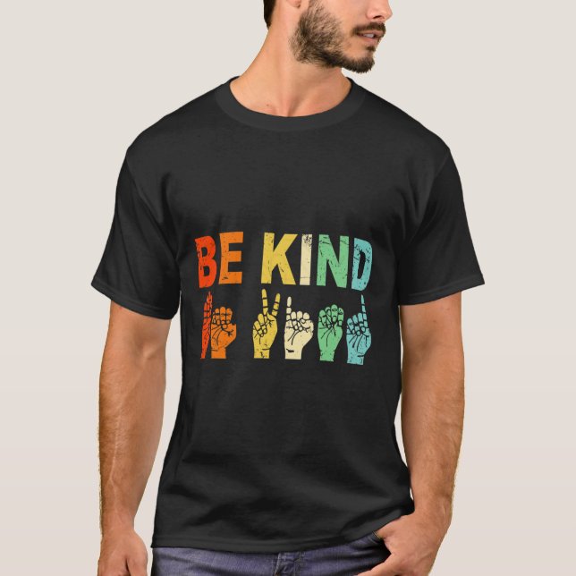 Retro Be Kind Hand Sign ASL Autism Awareness Men W T-Shirt (Front)