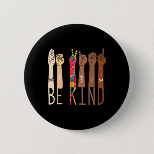 Retro Be Kind Hand Sign Language ASL Puzzle Autism 2 Inch Round Button
