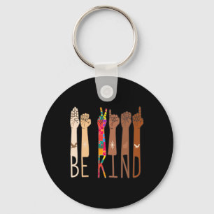 Retro Be Kind Hand Sign Language Asl Puzzle Autism Keychain