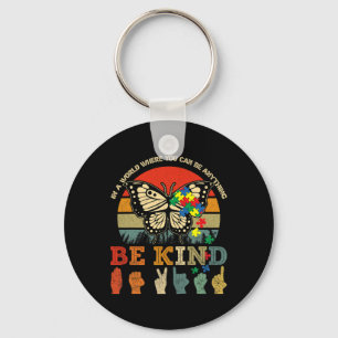Retro Be Kind Puzzle Butterfly ASL Teacher Autism Keychain