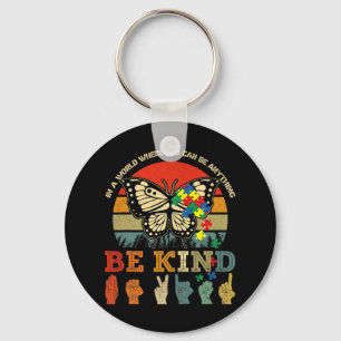 Retro Be Kind Puzzle Butterfly Asl Teacher Autism Keychain