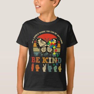 Retro Be Kind Puzzle Butterfly ASL Teacher Autism T-Shirt