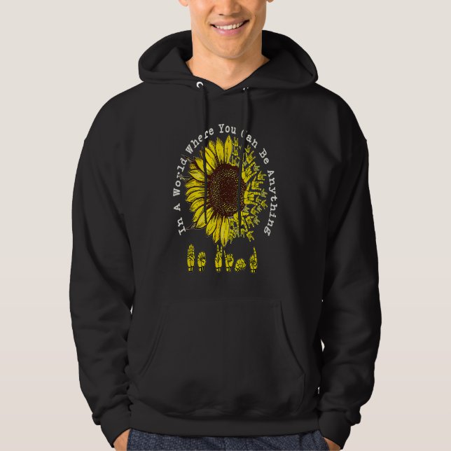 Retro Be Kind Sunflower Peace Hand Sign Mental Hea Hoodie (Front)