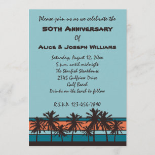 Retro Beach 50th Anniversary Party Invitations