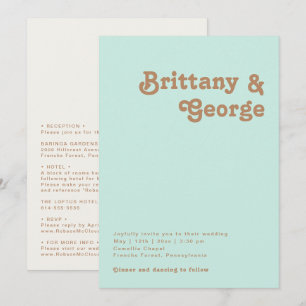 Retro Beach Aqua All In One Wedding Invitation