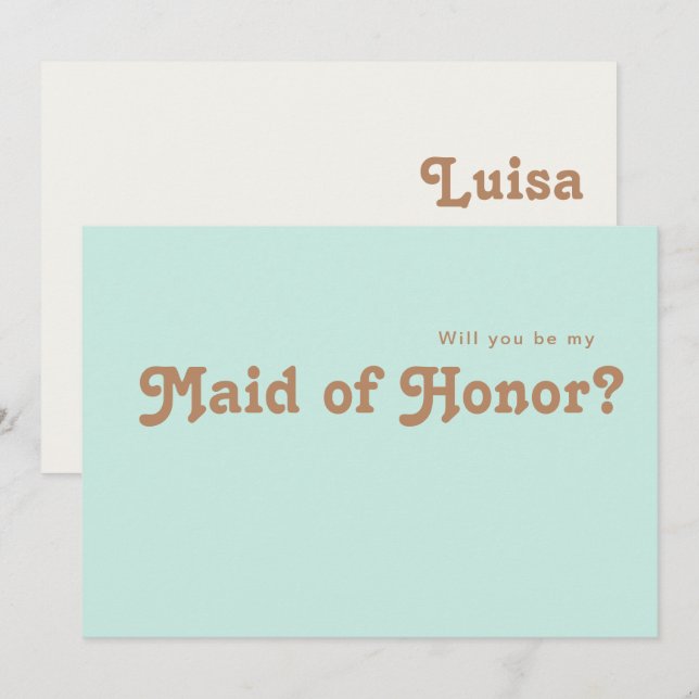 Retro Beach | Aqua Maid Of Honour Proposal Card (Front/Back)