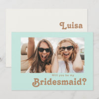 Retro Beach | Aqua Photo Bridesmaid Proposal Card