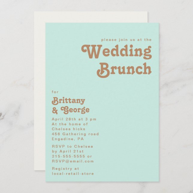 Retro Beach | Aqua Wedding Brunch Invitation (Front/Back)