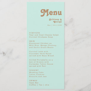 Retro Beach Aqua Wedding Dinner Menu
