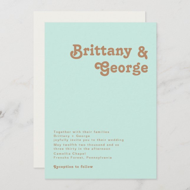 Retro Beach | Aqua Wedding Invitation (Front/Back)