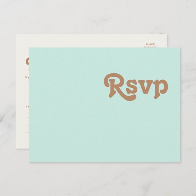 Retro Beach | Aqua Wedding RSVP Postcard (Front/Back)