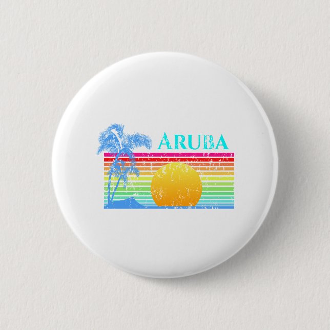 Retro Beach Aruba Sunset 2 Inch Round Button (Front)