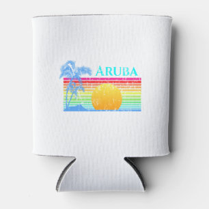 Retro Beach Aruba Sunset Can Cooler