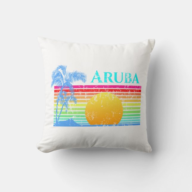 Retro Beach Aruba Sunset Throw Pillow (Front)