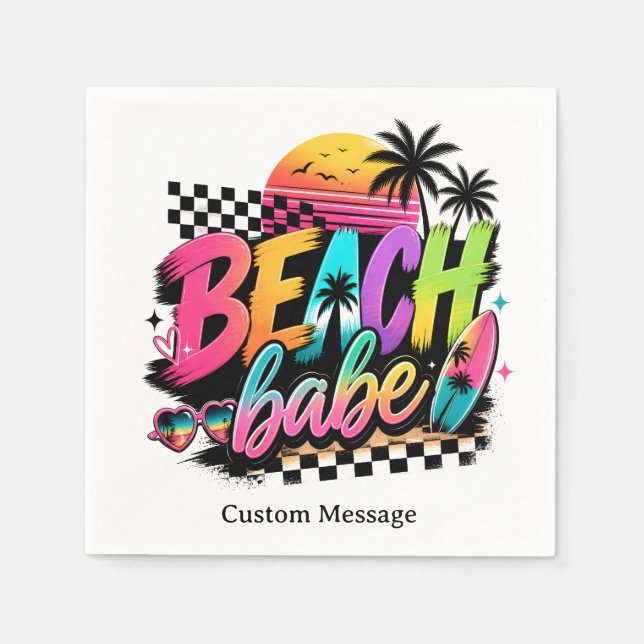 Retro Beach Babe Tropical Summer Personalized Napkin (Front)
