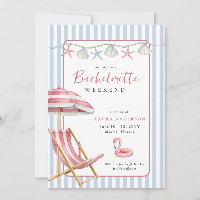 Retro Beach Bachelorette weekend Itinerary Invitation (Front)