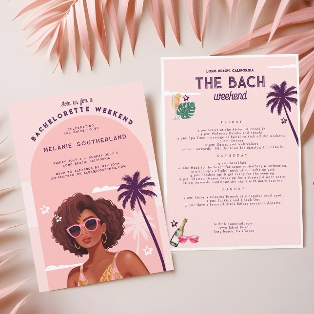 Retro Beach Bachelorette Weekend Itinerary Invitation (Retro Beach Bachelorette Weekend Itinerary Invitation)