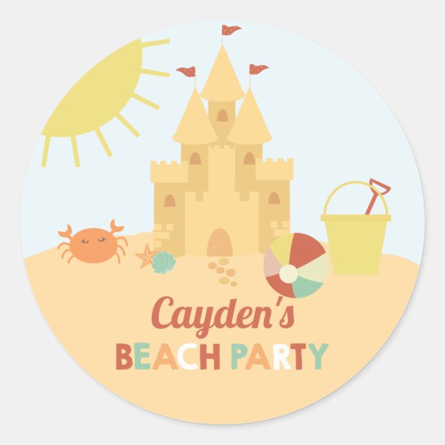 Retro Beach Birthday party sand castle Classic Round Sticker (Front)