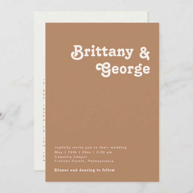 Retro Beach | Brown All In One Wedding Invitation (Front/Back)