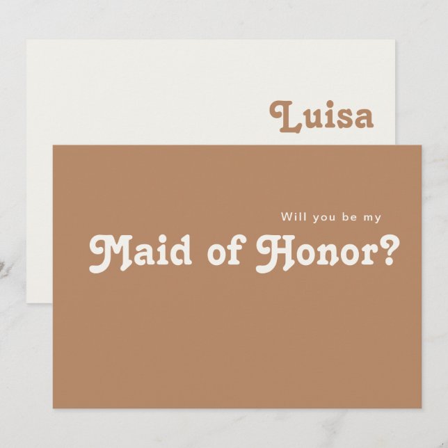 Retro Beach | Brown Maid Of Honour Proposal Card (Front/Back)