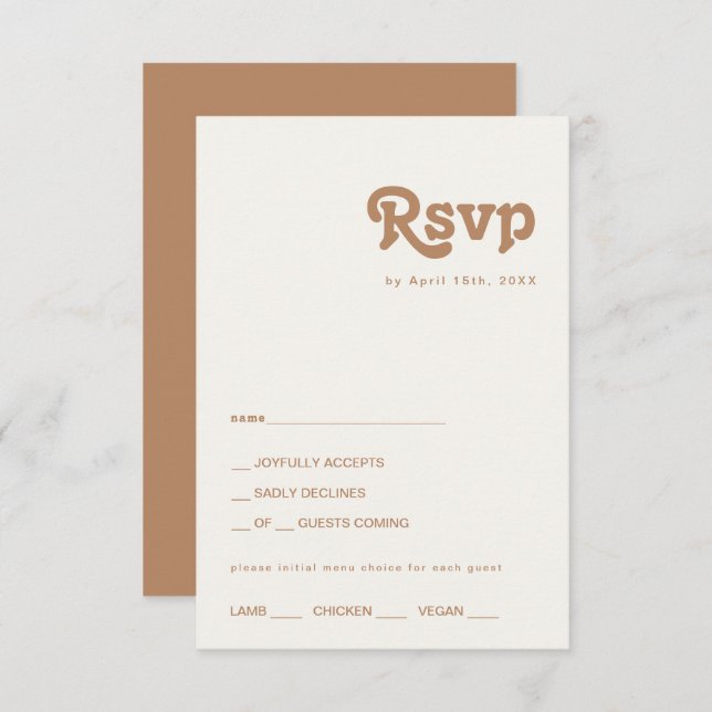 Retro Beach | Brown Menu Choice RSVP Card (Front/Back)