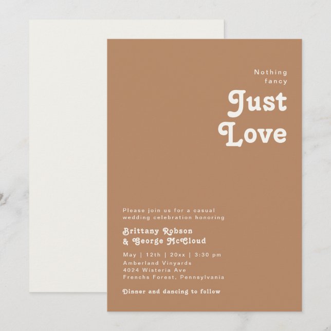 Retro Beach | Brown Nothing Fancy Wedding Invitation (Front/Back)