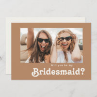Retro Beach | Brown Photo Bridesmaid Proposal Card