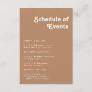 Retro Beach   Brown Schedule of Events Enclosure Card