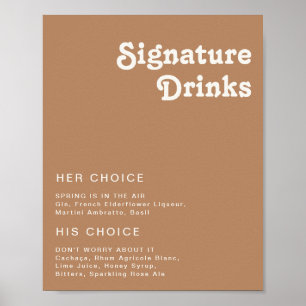 Retro Beach Brown Signature Drinks Sign