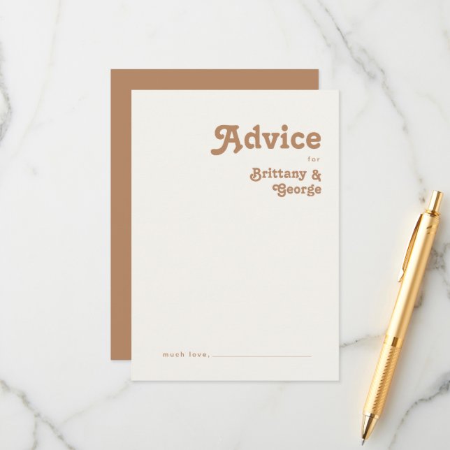 Retro Beach | Brown Wedding Advice Card (Front/Back In Situ)