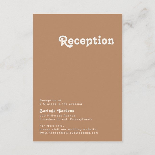 Retro Beach | Brown Wedding Reception Card (Front)