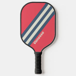Retro Beach Club Stripes with Name Pickleball Paddle