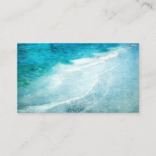 Retro Beach - Coastal Ocean Teal Blue Watercolor Business Card