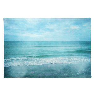 Retro Beach - Coastal Ocean Teal Blue Watercolor Placemat