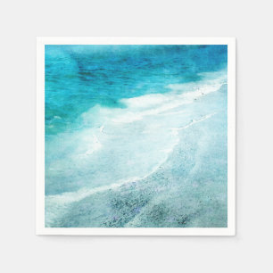 Retro Beach - Coastal Teal Blue Ocean Watercolor Napkin