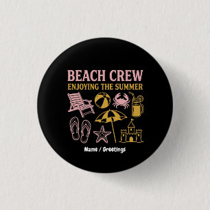 Retro Beach Crew Summer Vacation Graphic 1 Inch Round Button
