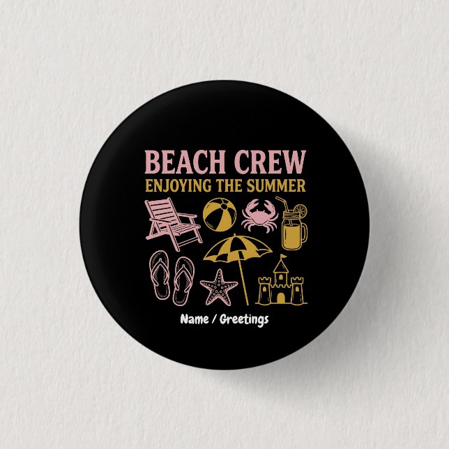 Retro Beach Crew Summer Vacation Graphic 1 Inch Round Button (Front)