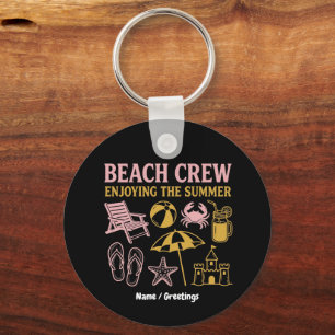 Retro Beach Crew Summer Vacation Graphic Keychain