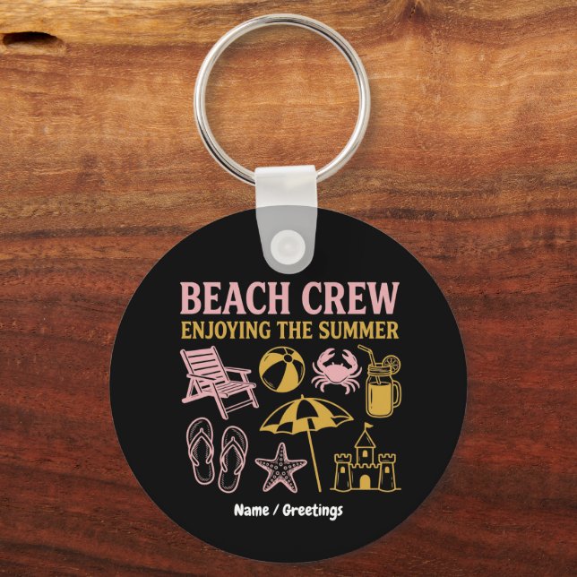 Retro Beach Crew Summer Vacation Graphic Keychain (Front)