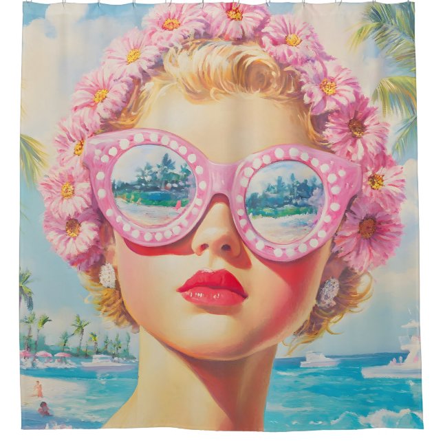 Retro Beach Girl with Floral Sunglasses (Front)