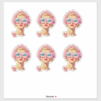 Retro Beach Girl with Floral Sunglasses Sticker