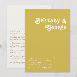 Retro Beach Gold All In One Wedding Invitation